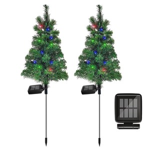 lot 6272193 image: Solar Christmas Tree Garden Stake Lights Waterproof Christmas Decorations Tree Lights Outdoor Xmas Tree Light Christmas decor Pathway Lights Patio Yard (Color, 2pcs)