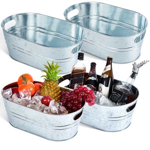 lot 6272194 image: 4 Pcs 4 Gallon Galvanized Metal Ice Buckets Beverage Tubs for Parties Large Drink Tin Bins for Beer Wine Champagne Cocktail Cooler for Christmas Halloween Bar (Silver,Classic)