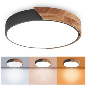 lot 6272231 image: DODOPEN Flush Mount Ceiling Light, 24W Minimalist Wood Ceiling Light, 3000K4500K6500K Selectable via Wall Switch, 12 inch Modern Light Fixture Ceiling for Closet, Bedroom, Hallway, Black