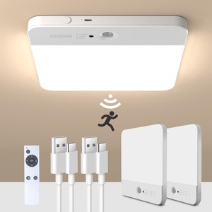 lot 6272235 image: NARUNDREN 2Pack Motion Sensor Rechargeable Ceiling Light with Remote, Wireless Battery Powered Cordless Closet Light, 3 Colors Motion Activated Shower Light for Closet Hallway Shower Stair Pantry