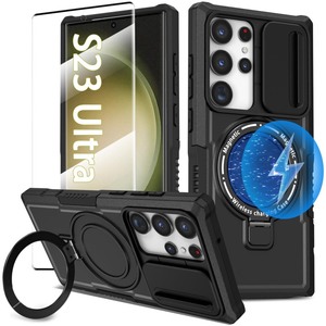 lot 6272237 image: KTUOHU for Samsung Galaxy S23 Ultra Case with Magnetic Ring StandGlass Screen Protector Compatible with MagSafe Military Grade Cases with Camera Cover, Shockproof Cover for Samsung S23 Ultra, Black