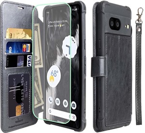 lot 6272239 image: VANAVAGY Compatible for Google Pixel 7 Wallet Case,RFID Block Flip Leather Phone Cover with Wrist Supports Wireless Charging with Credit Card Holder and Glass Screen Protector,Black