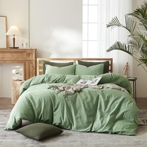lot 6272248 image: AMWAN Modern Style Sage Green Duvet Cover Queen Size 100% Washed Cotton Light Green Bedding Sets Hotel Quality Solid Color Comforter Cover 1 Queen Duvet Cover with 2 Pillowcases