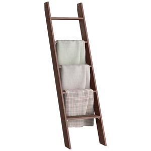 lot 6272268 image: VASAGLE Blanket Ladder Decorative Farmhouse for The Living Room, 5-Tier Ladder Shelf, Ladder Rack for Storage and Decor, Maroon Brown ULLS018T51