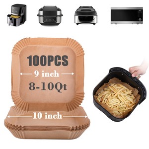 lot 6272271 image: GOAUS Air Fryer 100 Pcs Square Paper Liners Disposable Extra Large for 8 Qt or Above Basket, 9 inch Unbleached Non-stick Parchment Paper