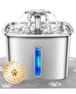 lot 6272274 image: Veken Innovation Award Winner Stainless Steel Cat Water Fountain, 95oz2.8L Automatic Pet Fountain Dog Water Dispenser with Replacement Filters & Silicone Mat for Cats, Dogs, Multiple Pets (Silver)