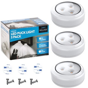 lot 6272285 image: Bright Evolution Under Cabinet Lights - Battery Operated Cabinet Lighting with Tap Technology - LED Puck Lights for Kitchen - Stick On Lights for Shelves and Closets - Wireless Lighting Solution