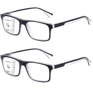 lot 6272287 image: Missfive 2-Pack Mens Light Multifocus Progressive Reading Glasses Blue Light Blocking, Multifocal Spring Hinge No-Line Trifocal Readers Black Eyeglasses(Workspace For Near Range, 2.5)
