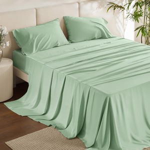 lot 6272302 image: Bedsure King Size Sheet Set, Cooling Sheets King, Rayon Derived from Bamboo, Deep Pocket Up to 16, Breathable & Soft Bed Sheets, Hotel Luxury Silky Bedding Sheets & Pillowcases, Sage Green