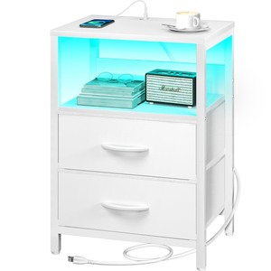 lot 6272326 image: Yoobure Nightstand with Charging Station, LED Night Stand with Fabric Drawers and Storage Shelf for Bedroom, Nightstands Bedside Tables with USB Ports & Outlets, Small Night Stands, Bed Side Table