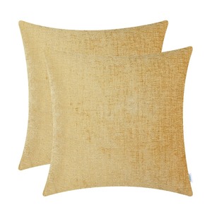 lot 6272331 image: CaliTime Pack of 2 Cozy Throw Pillow Covers Cases for Couch Sofa Home Decoration Solid Dyed Soft Chenille 20 X 20 Inches Gold