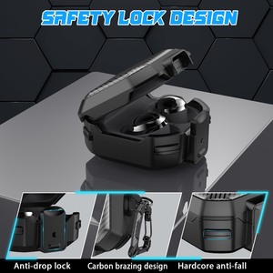 lot 6272342 image: RFUNGUANGO for Samsung Galaxy Buds 2 ProBuds ProBuds LiveBuds 2 Case CoverGalaxy Buds FE (2023), Military Carbon Fiber case with KeychainZipperwith Cleaner Kit(Anti-Drop Lock)-Black (Just Case)