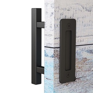 lot 6272358 image: EaseLife 10 Sliding Barn Door Pull Handle with Flush Hardware Set,Double Sided,Heavy Duty,Square,Matte Black Powder Coated Finish,Easy Install