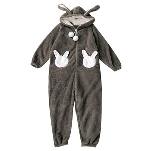 lot 6272379 image: Jilneed Cute Bunny Ears Onesie Pajamas for Women Adult Animal Rabbit Halloween Cosplay Zipper Fleece Cozy One Piece Costume Grey