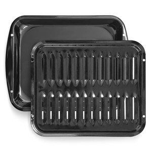 lot 6272382 image: Broiler Pan for Oven Nonstick Porcelain Coated - 16.75 x 12.75�� Whirlpool 4396923 Replacement Broiling Pan for Oven With Rack for High-Temperatures - Oven Broiler Pan Heats Evenly and Drains Fat