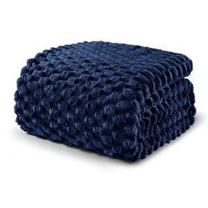 lot 6272386 image: Exclusivo Mezcla Twin Size Soft Fleece Blanket, 90x66 Inches 3D Clouds Stylish Jacquard Velvet Blanket for Bed, Cozy Soft Lightweight for All Season, Navy Blue Blanket