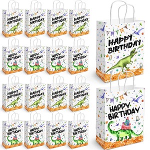 lot 6272389 image: Containlol Dinosaur Birthday Party Bags Happy Birthday Gift Bags Dino Theme Watercolor Dinosaur Candy Treat Goodies Party Favors Bags with Handle for Boys Kids Party Supplies, 16 Pieces
