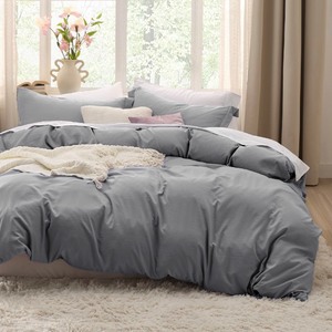 lot 6272390 image: Bedsure Grey Duvet Cover Full Size - Soft Prewashed Full Duvet Cover Set, 3 Pieces, 1 Duvet Cover 80x90 Inches with Zipper Closure and 2 Pillow Shams, Comforter Not Included