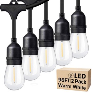 lot 6272395 image: Lakumu Outdoor String Lights 96FT(48x2), Commercial Grade String Lights for Outside with 303 Shatterproof Dimmable S14 LED Bulbs, Linkable Waterproof Patio Light for Deck Backyard Cafe Bistro Market