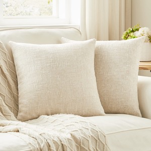 lot 6272401 image: Anickal Set of 2 Beige Pillow Covers 20x20 Inch Rustic Linen Square Decorative Throw Pillow Covers for Sofa Couch Farmhouse Home Decorations