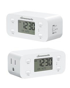 lot 6272421 image: DEWENWILS 24 Hour Programmable Digital Timer Outlet, 2 Pack Timers for Electrical Outlets, Light Timer for Indoor Lamp Fan Aquarium, 1 Grounded Outlet, 125V15A1000W, 3 Prong, 12 HP