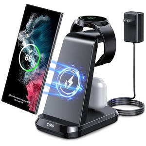 lot 6272423 image: Wireless Charger for Samsung Phones Watch Earbuds (Not for Samsung Z Flip & A Series), SWIO 3 in 1 Charging Station for Samsung Watch 6543, S24 S23 S22 S21 S20 Note 20 10 Z Fold 4 3, Buds2Pro