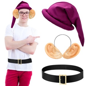 lot 6272429 image: Skicuff 3 Pcs Halloween Dwarf Costumes Mens Purple Dwarf Costume Hat Gnome Hats Fake Ears Belt for Halloween Christmas Party Cosplay(Adult Size)