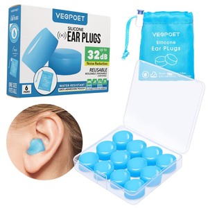 lot 6272432 image: Ear Plugs for Sleeping - Vegpoet Reusable Moldable Silicone Earplugs Noise Cancelling Reduction for Concerts, Swimming, Shooting, Snoring, Airplane, Musicians, Motorcycle, 12 Pack Deep Blue