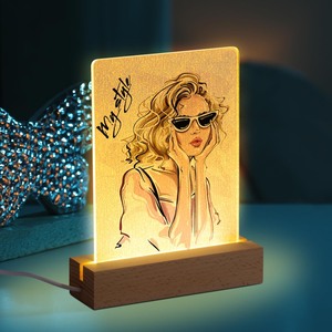 lot 6272434 image: PYD Life 4 Pack Sublimation LED Acrylic Photo Frames Night Lights Blanks 5 x 7 with Warm Color Light,with Wood Stand for Heat Press Machine Printing