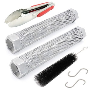 lot 6272440 image: 12 Pellet Smoker Tube for pellet Grill 2 Pack Cold Smoker Generator for BBQ Stainless Steel Wood Pellet Tube Smoker Fit Electric Gas Charcoal Grill, Provides Food tong and Brush and Hook