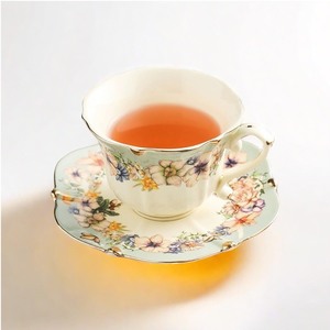 lot 6272441 image: TATSUMI Country Roses Bone China Tea Cup and Saucer Set, 3 Pieces, Vintage Style, For Women and Tea Parties (Dutch Blue)
