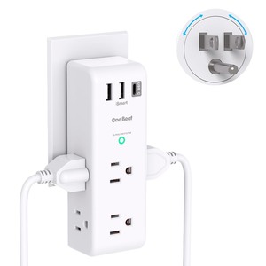 lot 6272451 image: Surge Protector Outlet Extender - with Rotating Plug, 6 AC Multi Plug Outlet with 3 USB Ports (1 USB C), 1800J Wall Charger, 3-Sided Power Strip with Spaced Outlet Splitter for Home, Office, Travel