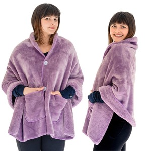 lot 6272453 image: EzrAllora Premium Double Layer Wearable Blanket for Women -No Sleeves- Shawl Wrap with Pockets- Mothers Day Gifts - Grandma Gifts (Velvet Lavender)
