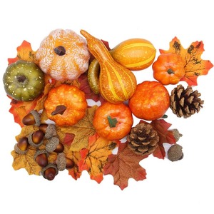 lot 6272471 image: winemana 50pcs Fall Pumpkins Decor Set, Mini Artificial Gourd Fall Leaves Acorns Decorations for Home, Fall Centerpieces for Tables, Thanksgiving Vase Filler, Harvest Farmhouse Table Tiered Tray Set