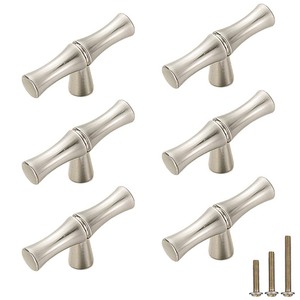 lot 6272478 image: ESreake 6Pcs Bamboo Shape Solid Zinc Alloy Cabinet Knobs Handle pulls, Dresser Drawer Cabinet Cupboard Closet Door Pull Decorative Furniture Accessories Knobs (Single Hole, Silver)