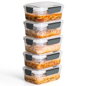 lot 6272482 image: YORY 5 cup Plastic Food Storage Containers with Lids Nestable Freezer Dishwasher Safe Rectangle Meal Prep Container Set,5-Pack