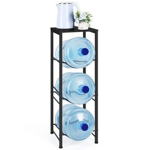 lot 6272486 image: Water Bottle Holder Organizer 5 Gallon Water Jug Holder with Shelves, 3-Tier Water Bottle Dispenser Stand for Kitchen Living Room Office, Black