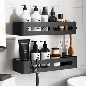 lot 6272488 image: Sakugi Shower Caddy - X-Large Adhesive Shower Organizer, Rustproof Shower Shelves for inside Shower, Stainless Steel Shower Rack for Bathroom, Home Decor, No Drill, Black, 2 Pack