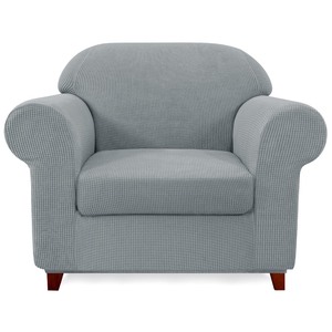 lot 6272503 image: SUBRTEX Stretch Armchair Sofa Slipcover 2 Piece Sofa Cover 1 Seater Soft Couch Slipcover Washable Furniture Covers, Jacquard Fabric Small Checks(Light Gray,Armchair)