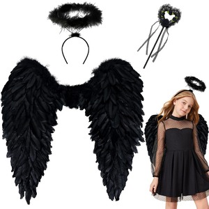 lot 6272504 image: Orgoue Angel Wings and Halo, Angel Costume for Woman Girls Kids Teens Angel Accessories for Halloween Party Cosplay (Black, 45  45cm)