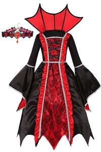 lot 6272511 image: SKCAIHT Vampire Costume for Girls Halloween Gothic Victorian Vampire Dress Up Party (Vampire-A, 8-10 Years)
