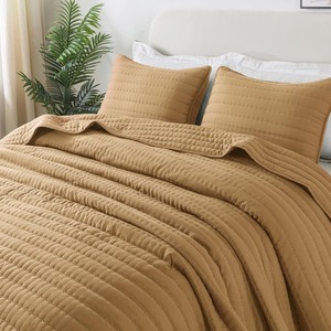 lot 6272530 image: Pumpkin Yellow Queen Size Quilt Bedding Sets with Pillow Shams, Mustard Full Lightweight Soft Bedspread Coverlet, Quilted Blanket Thin Comforter Bed Cover for All Season, 3 Pieces, 90x90 inches
