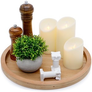 lot 6272532 image: TOOLTENG 13 Inch Wooden Serving Tray, Rustic Coffee Table Tray, Wood Candle Holder Tray Home Decor, Farmhouse Decorative Tray Decor, DIY Round Tray for Kitchen Table (Natural Wood)