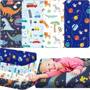 lot 6272534 image: Mixweer 4 Pcs Daycare Crib Fitted Sheets for Toddler and Preschool 24 x 48 x 4 Inches Nap Fitted Sheet for Boys Soft Breathable Nap Pad Cover Standard Daycare Cot Bed Fitted Sheet