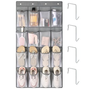 lot 6272538 image: F-color Hanging Organizer for Cruise Ship Essentials - Mesh Over the Door Shoe Organizer Space Saving Large 16 Pockets Sturdy Quick Dry Mesh Organizer Hanging with 4 Hooks, Grey