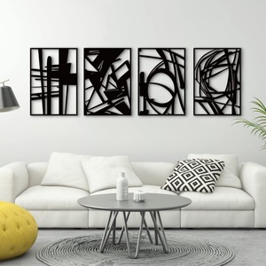 lot 6272539 image: Glamativity 4 Pack Black Abstract Metal Wall Art, Minimalist Decor Single Line Art Wall Decor, 3D Textured Metal Wall Sculptures, for Living Room Bedroom Bathroom Study Room (Black Abstract, M Size 16 x 11)