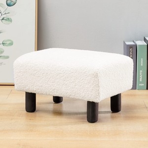 lot 6272540 image: LUE BONA Small Foot Rest, Beige Fur Padded Foot Stool, Storage Ottoman Foot Rest with Wooden Legs, 9.5Inch, Modern Rectangle Chair Foot Rest Foot Step Stool for Living Room, Couch, Desk