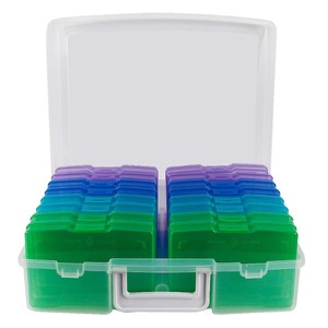 lot 6272542 image: novelinks Transparent 4 x 6 Photo Storage Boxes - 16 Inner Photo Organizer Cases Photo Keeper Picture Storage Containers Box for Photos (Cool-Colored) damage in carrying case