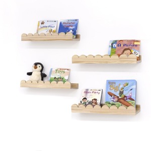 lot 6272547 image: Scalloped Shelves for Nursery - Wall Book Shelves for Bedroom Kids, Nursery Bookshelf for Wall Set of 2, Floating Book Shelves Solid Wood,16 Inch, Natural