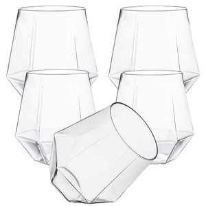 lot 6272550 image: 40 count Diamond Unbreakable Stemless Plastic Wine Champagne Whiskey Glasses Elegant Durable Disposable Indoor Outdoor Ideal for Home, Office, Bars, Wedding, 12 Ounce Cups Rose Gold Rim (Rose Gold)